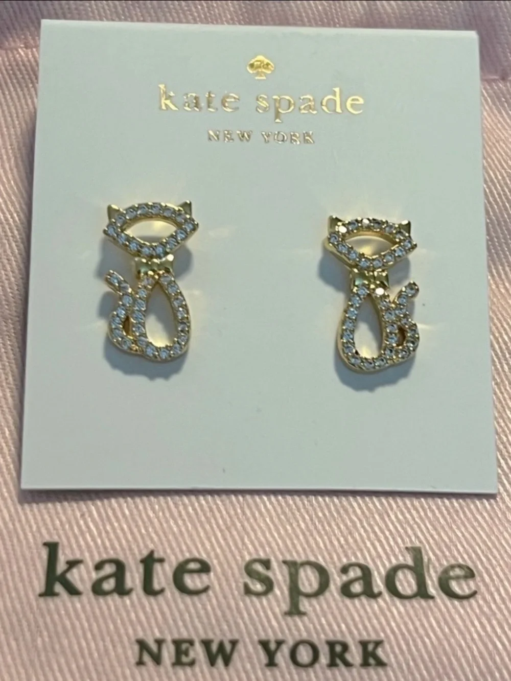 Authentic Kate Spade Jazz Things Up Pave Cat Gold And Pave Crystals Stud Earring
